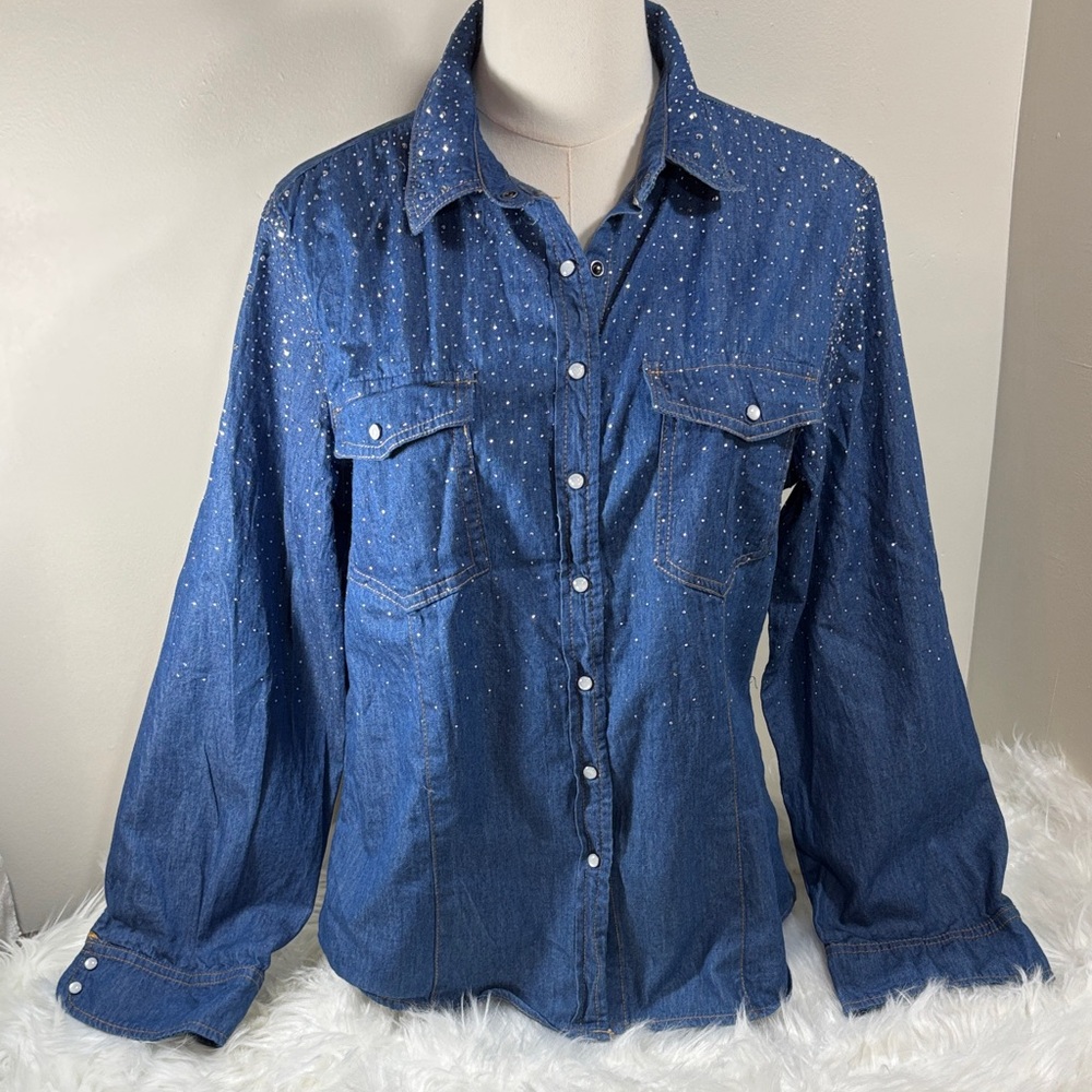 The Ordinary Blue Denim Button-Down Shirt with Silver Studded